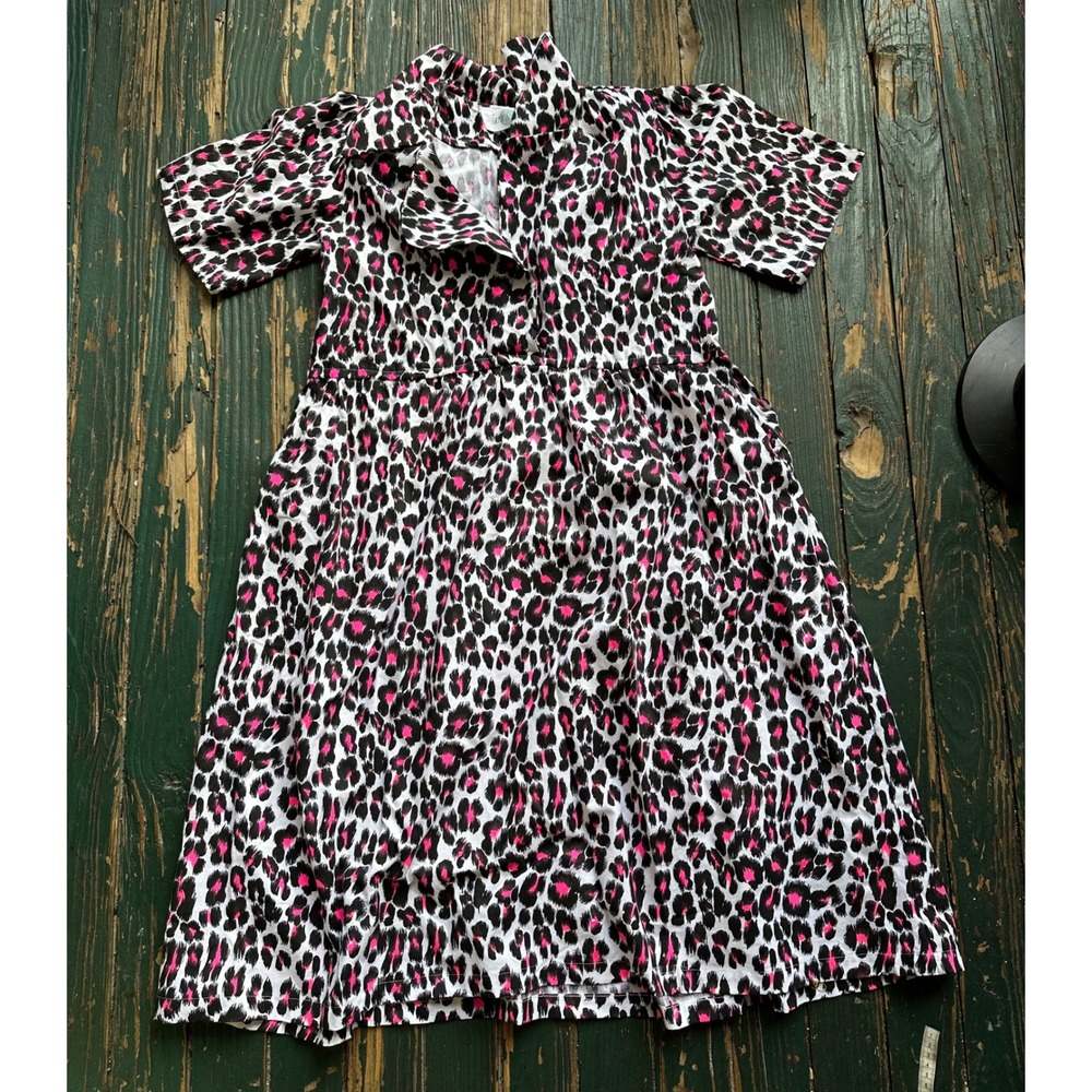 Tara Starlet Pink Black Leopard Print Button Down Short Sleeve Midi Dress